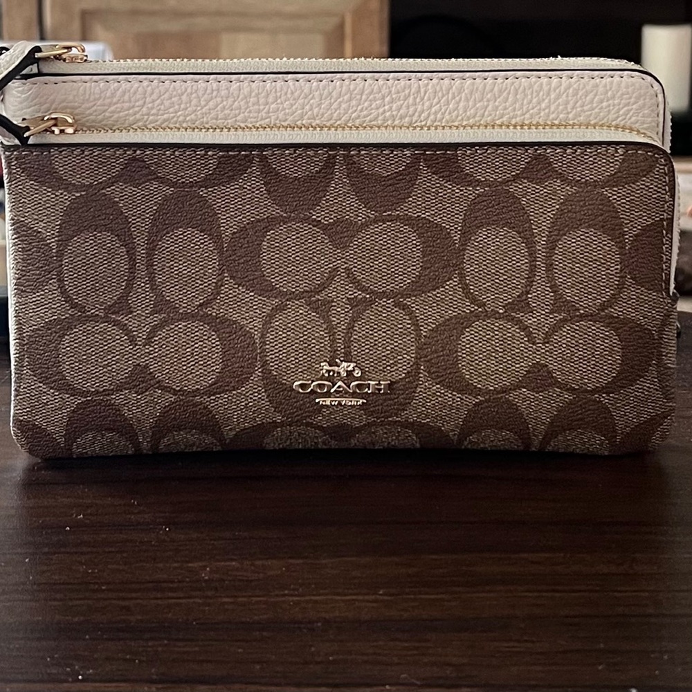 Coach Brown and Cream Signature Wristlet